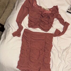 Ruched Two-Piece Set in Dusty Rose